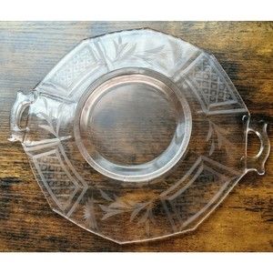 Vintage Pink Elegant Depression Era Glass Platter W Floral Etchings